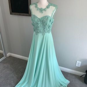 Mint green evening gown